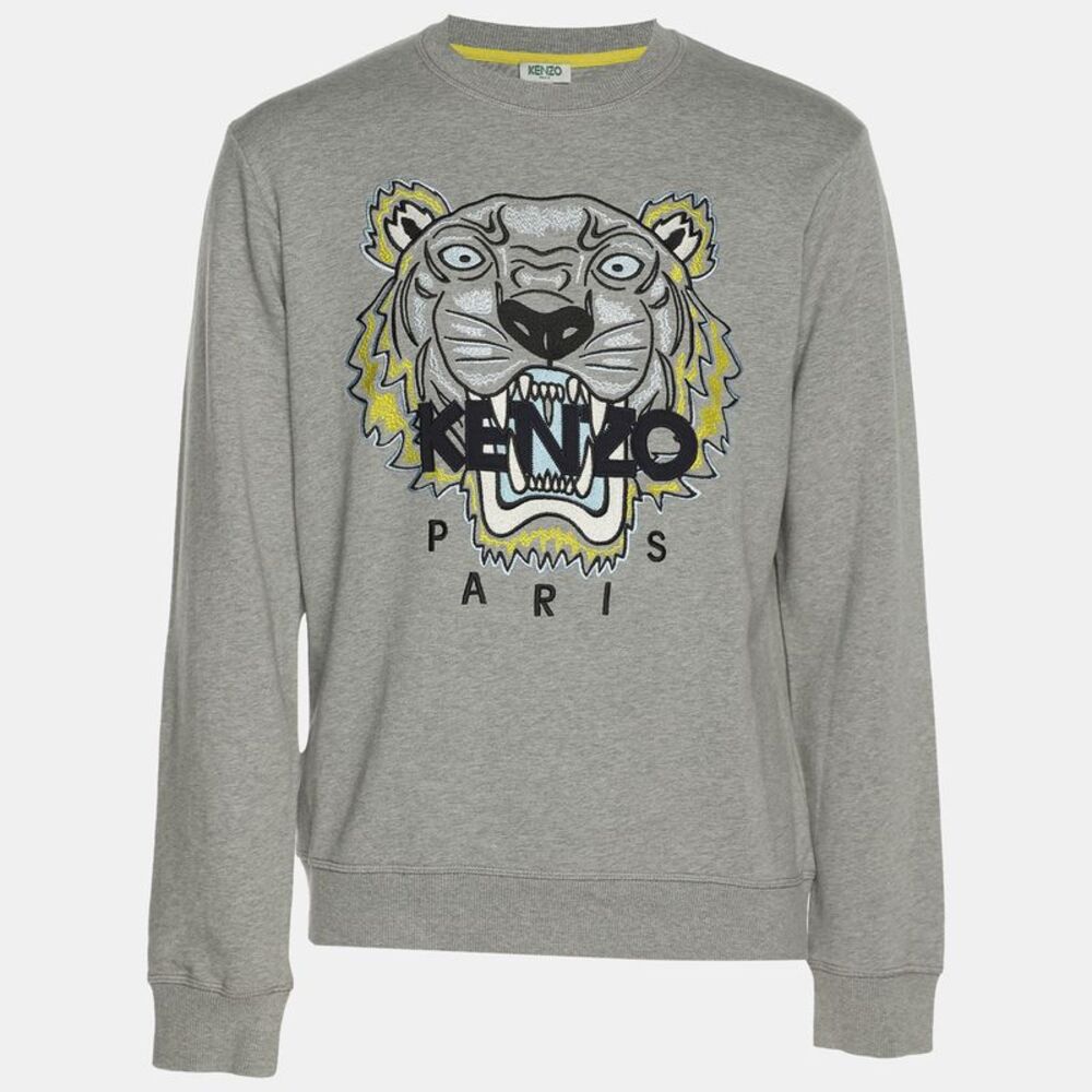 Kenzo Grey Tiger Embroidered Cotton Sweatshirt S